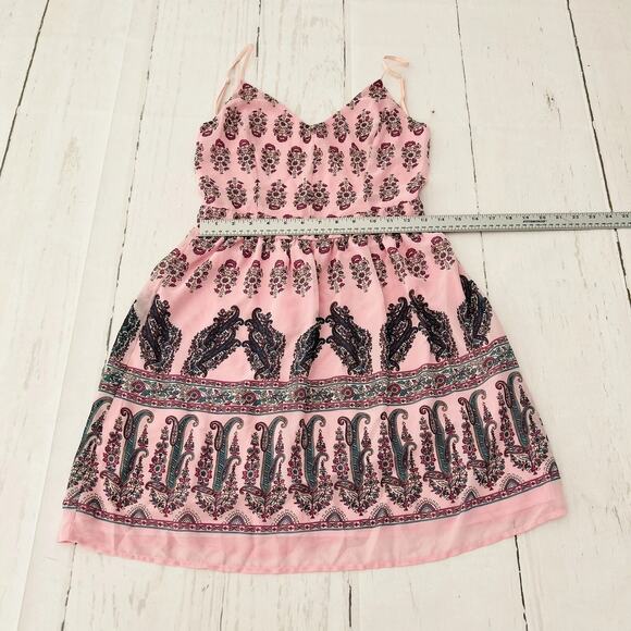 Sage Spool N72 Pink Floral Paisley Boho Sleeveless Mini Dress Size M - Picture 5 of 7